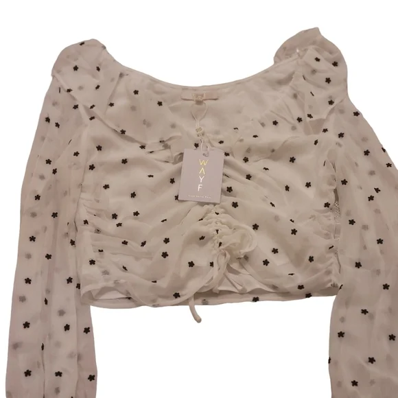 Nwt WAYF Liz Ruched Ruffle Neck Women's Blouse Size S NWT - Picture 2 of 12